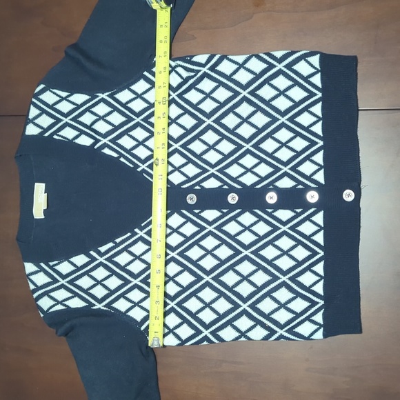 Michael Kors blue and white diamond design quarter sleeve cardigan button up - Picture 8 of 13